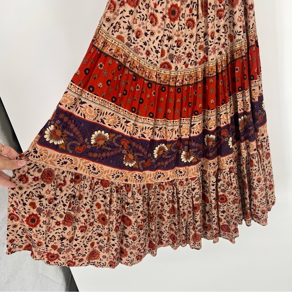 Spell & the Gypsy Lady Untamed Brown Floral Corset Front Puff Sleeve Midi Dress - Picture 3 of 9